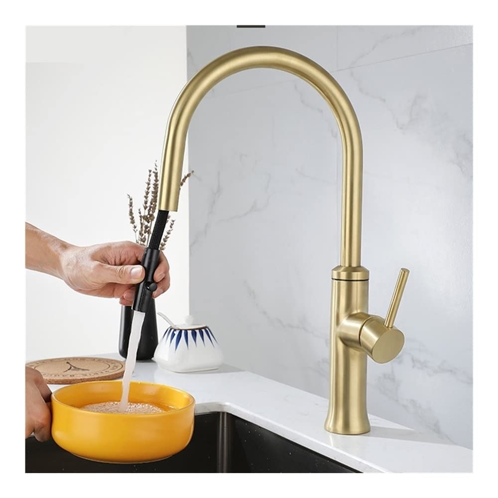 キッチンシンクの蛇口、ソリッド真鍮シングルハンドルキッチン蛇口 Amazon | キッチン用水栓 ゴールドのキッチン蛇口を引き出し、キッチン